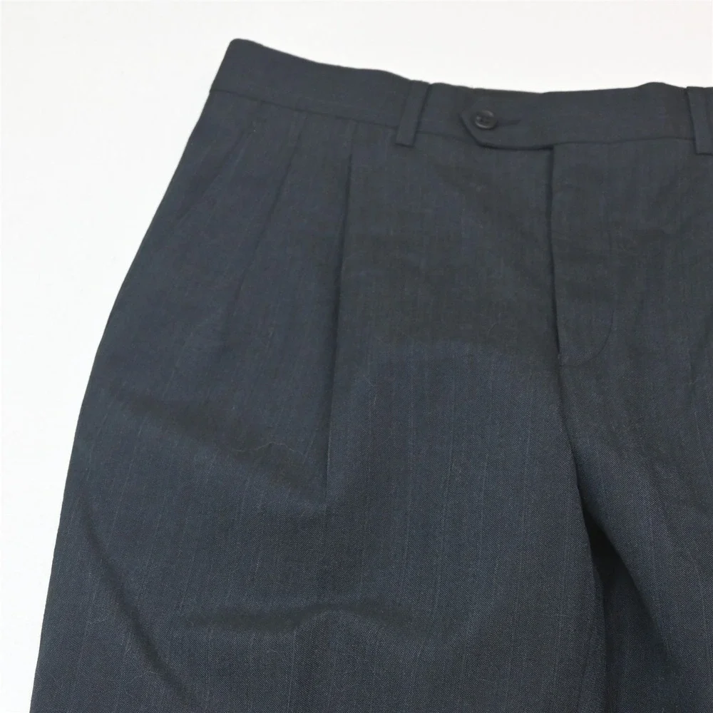 Vtg Y2K 2000s Double Breasted 38S 32x30 Blue Striped Wool Mens Jacket Pants Suit